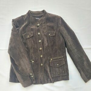 Brown Velvet Military Grunge Button Jacket